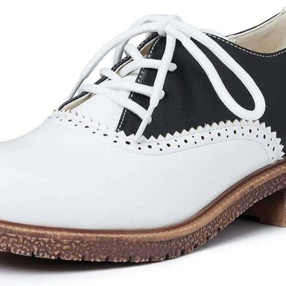 mikarka Oxford Shoes for Women Low Chunky Heel Perforated Wingtips Brogu… - Picture 2 of 2